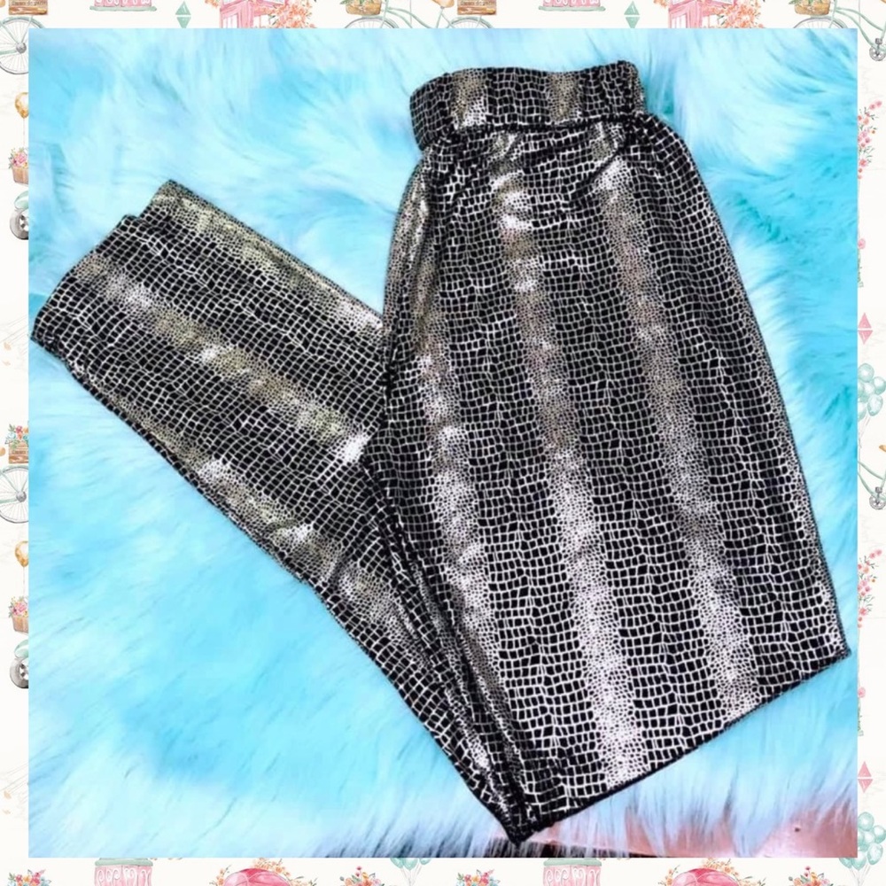 Gianni Bini Y2K Metallic Croc Print Leggings Women’s M Stretch Foil Pants